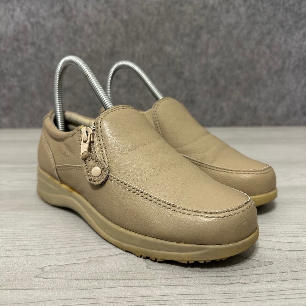 Dr. Scholls Loafers Womens 6 Beige Leather Slip On Side Zip Comfort Walking